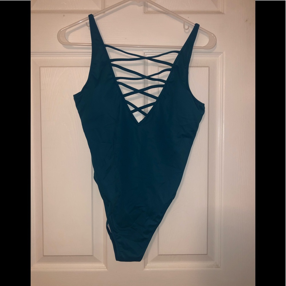 Turquoise pink one piece bathing suit